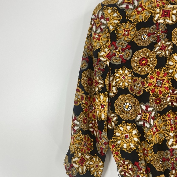 Ms Chaus Vintage statement print midi dress career faux wrap asymmetrical - Picture 6 of 16